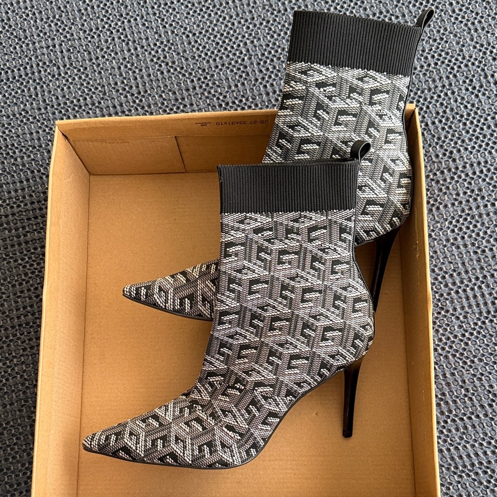 Guess Black and Gray Monogram Pointed Sock Booties